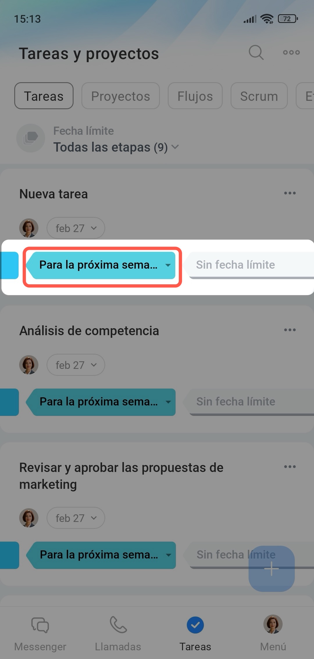 Cambiar etapa