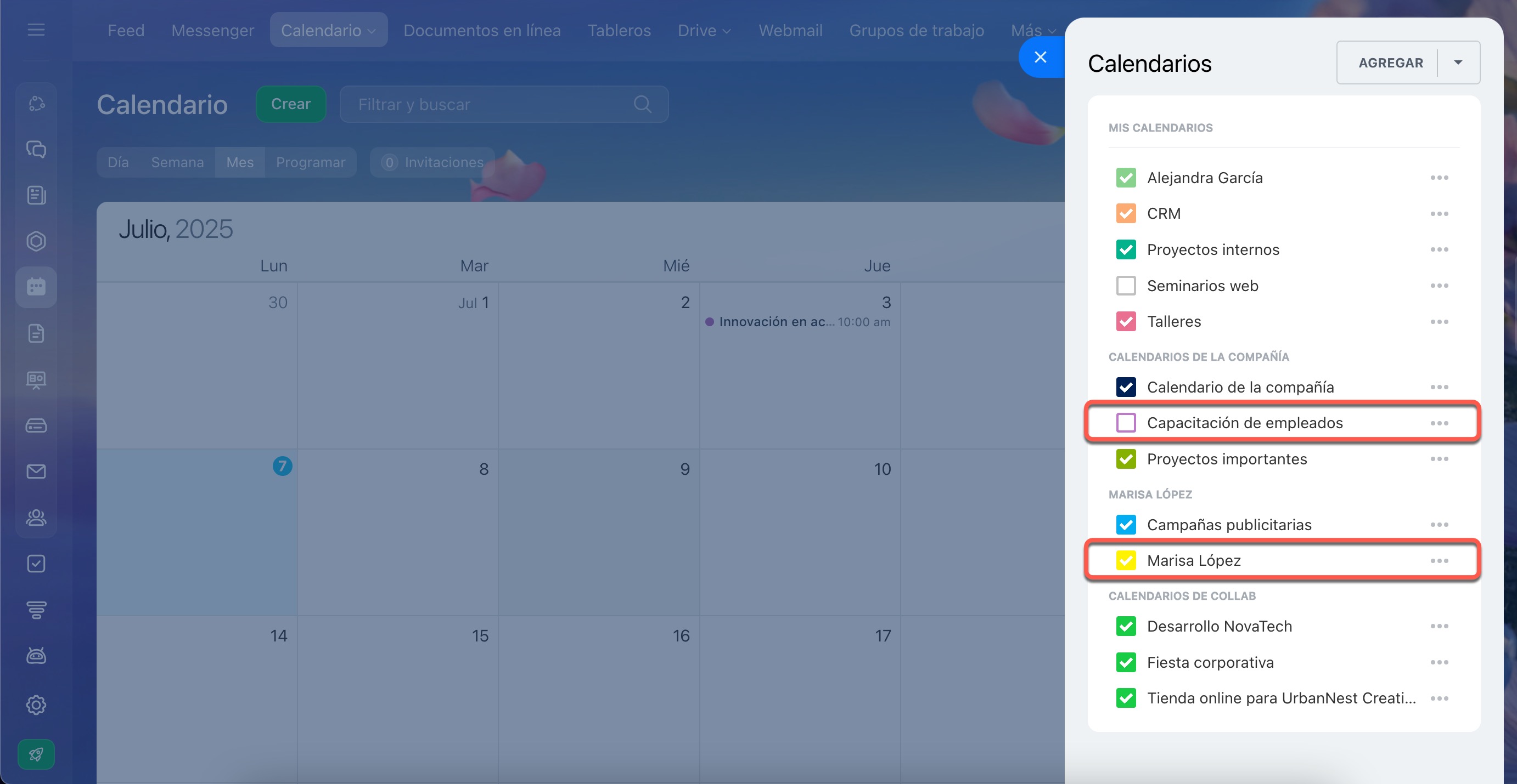 Mostrar calendarios Mostrar calendarios