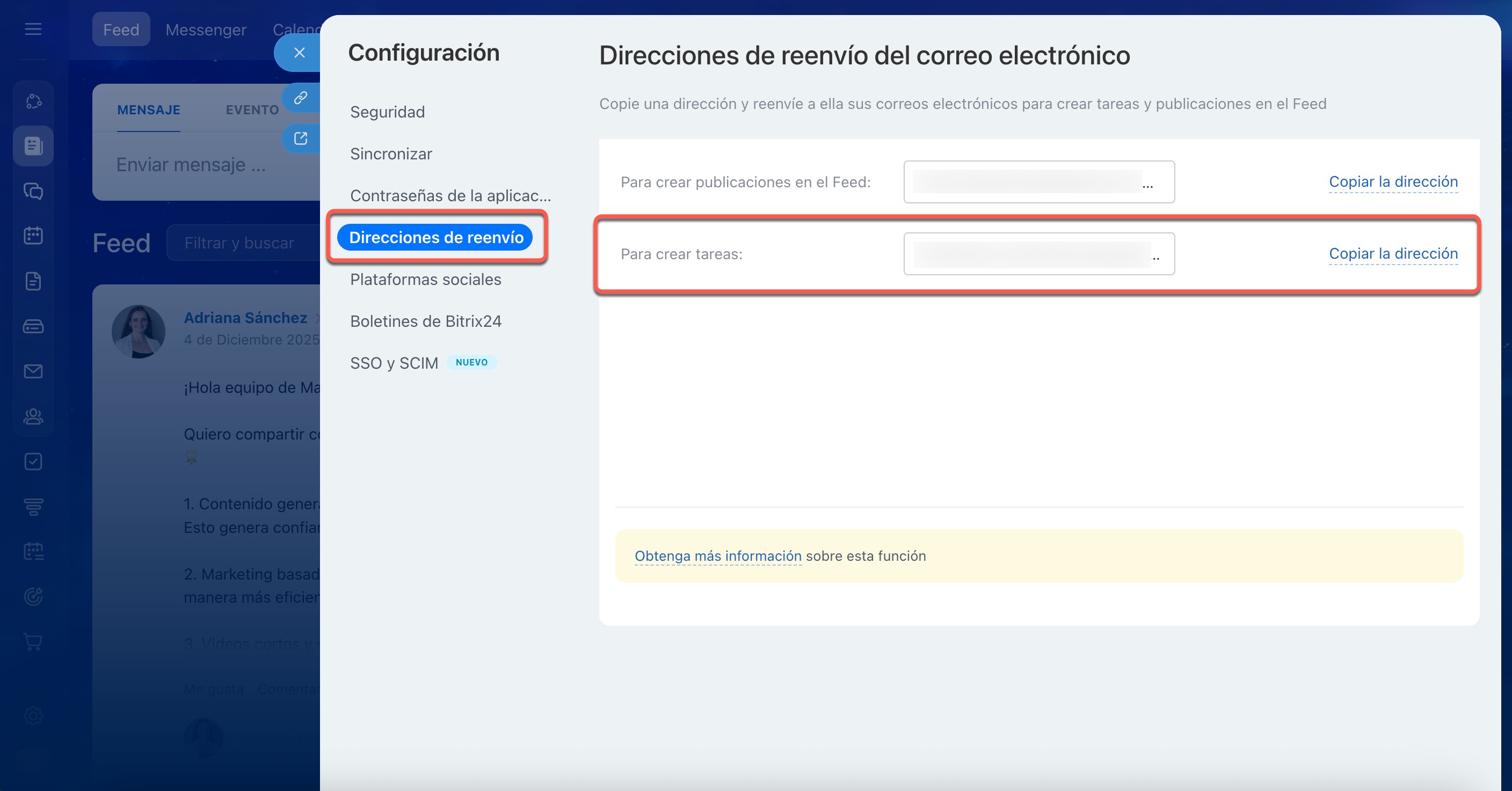Direcciones de reenvío