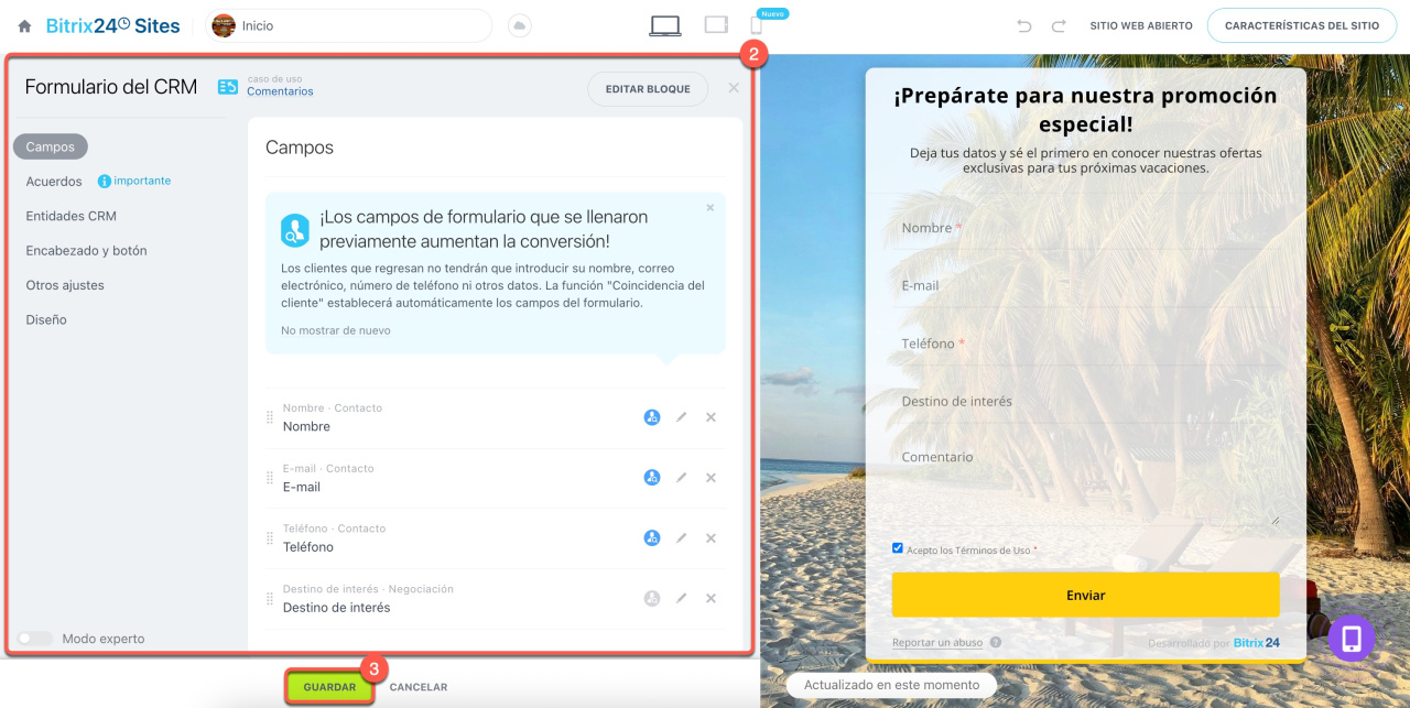 Configurar formulario Configurar formulario