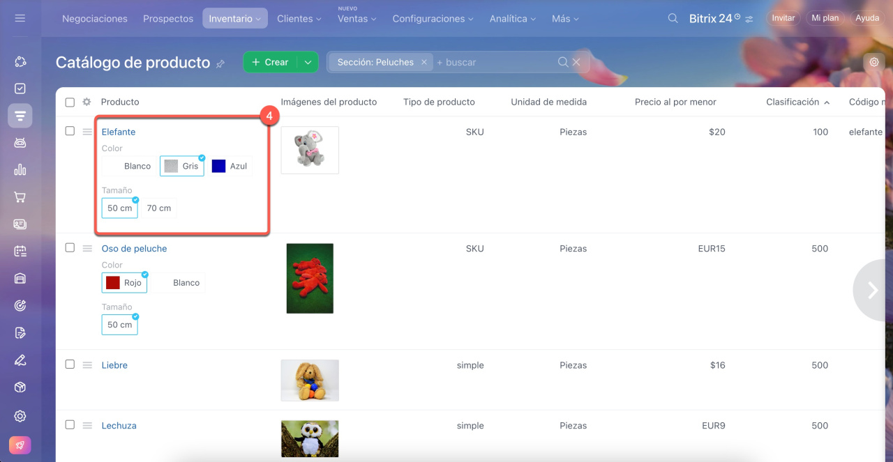 Lista de productos