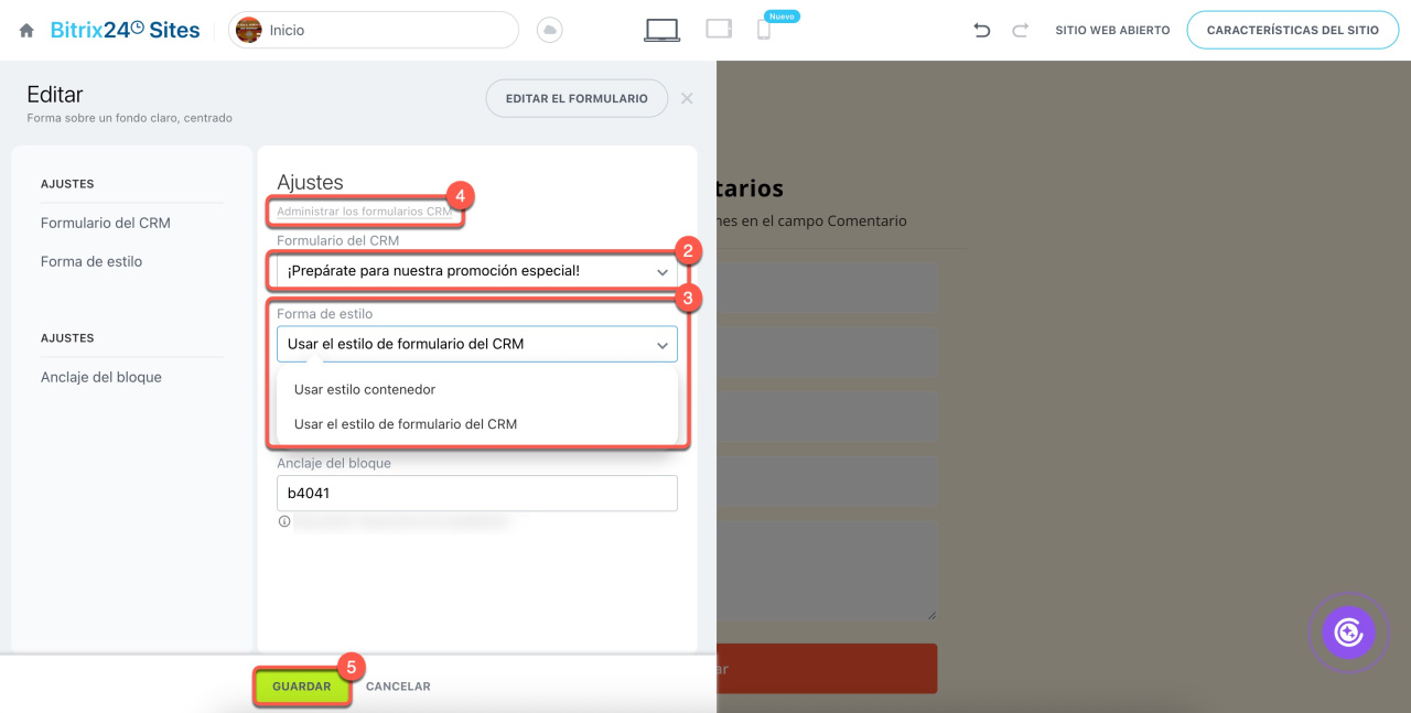 Configurar bloque Configurar bloque